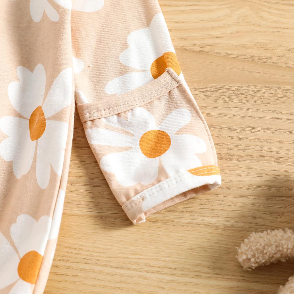 Newborn Baby Girl Sleep Sack Sets, Long Sleeve Flower Printed O-Neck Sleeping Pocket + Cute Headband Suits