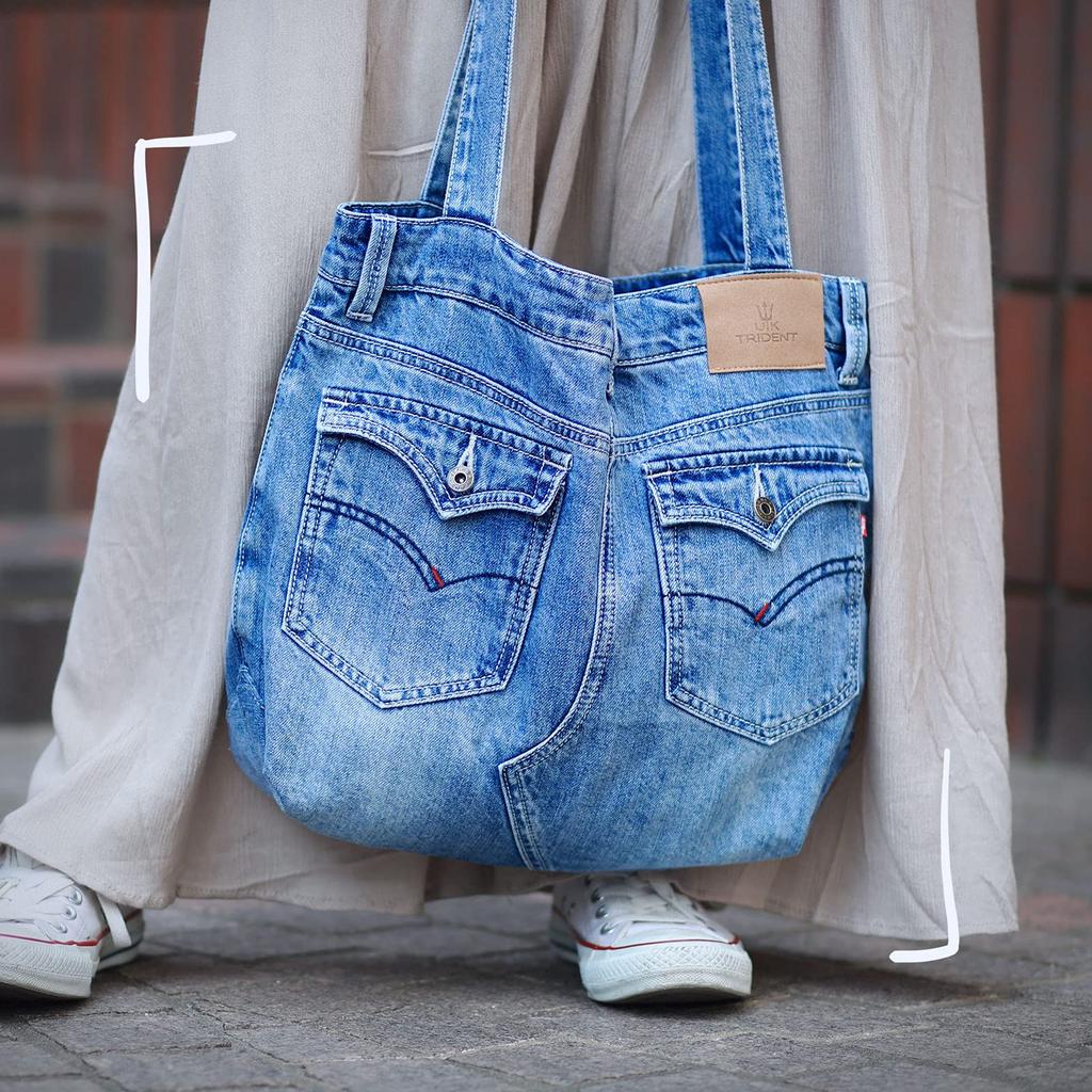 UK Trident Denim Tote Bag for Lightweight and Shoulder Made from Jeans Women, Stylish, Bag, 32-inch