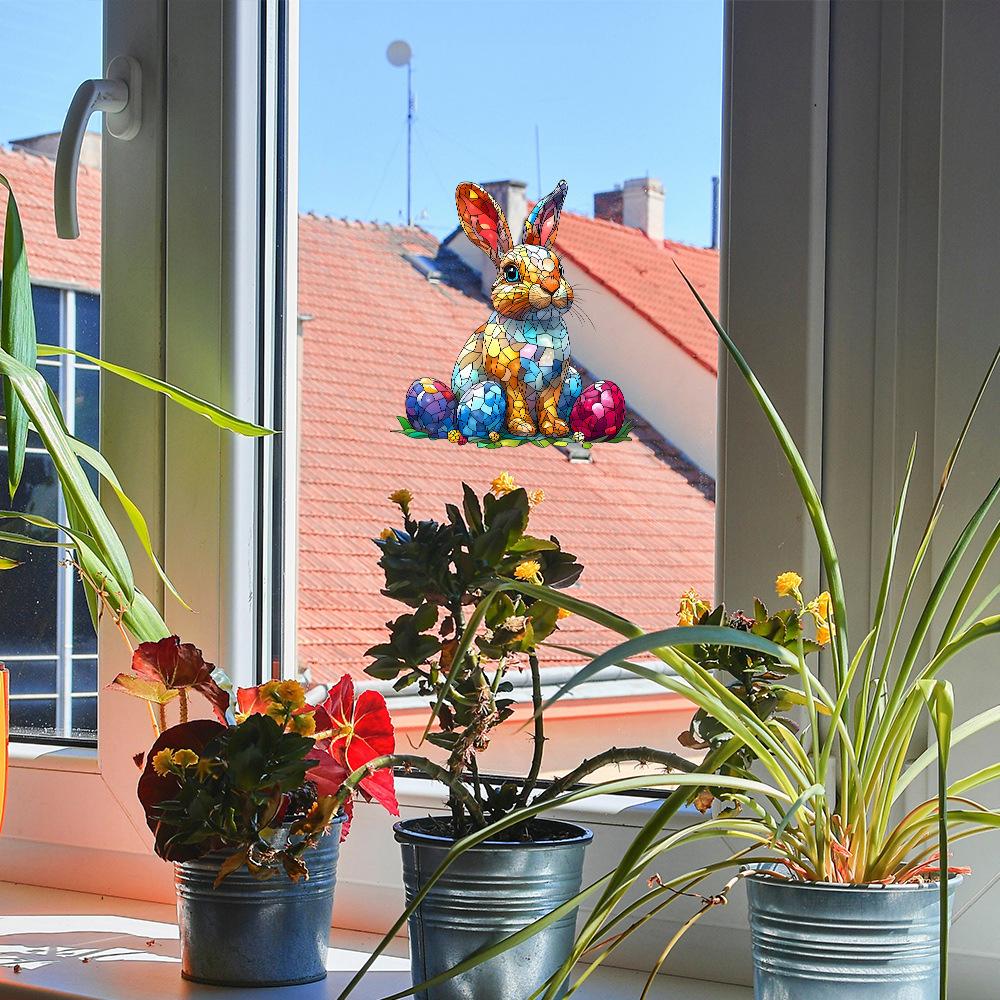 Tegneserie Malt Kanin Påskeegg Glassvindu Forskjønnelse og Dekorasjon Elektrostatisk UV Vindusklistremerker
