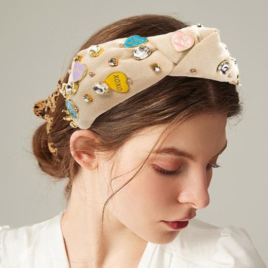 

Женский ободок для волос на День Святого Валентина, подвеска в виде сердца, декор, широкая лента, тканевый узел, красочный эластичный противоскользящий головной убор, женский обруч для волос зелёный