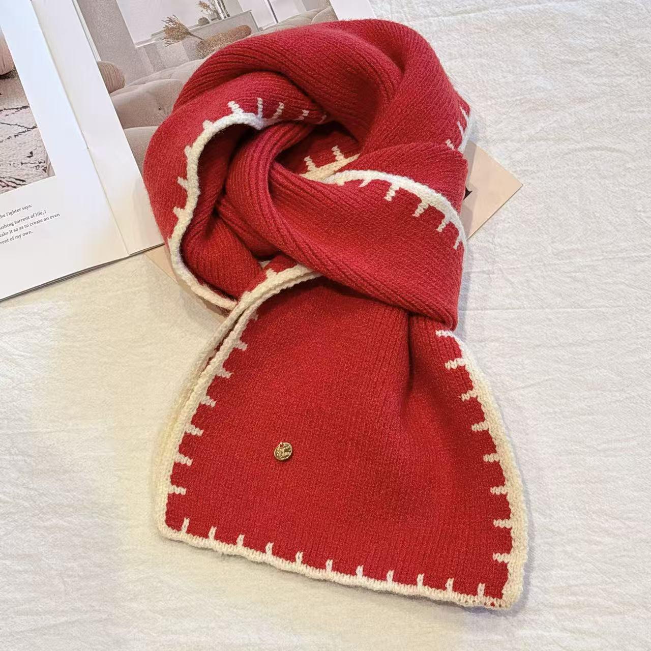 

Women s Winter Red Cashmere Scarf - Warm Knit Snood Neck Protector красный