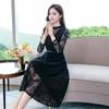 EDREES Formal Wedding Long Round Party Perfect for and Everyday Wear Women's Dress, Dress, Sleeves, Neck, Lace, Embroidery, Belt, Dress, Stylish,