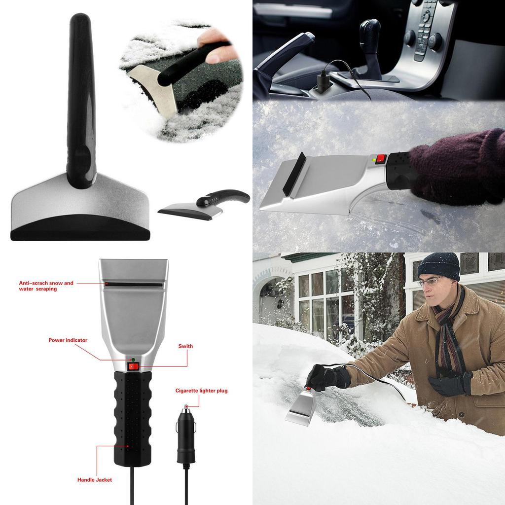 Electric Auto Heated Windshield Ice Scraper Flashlight Snow Melter Removal Car