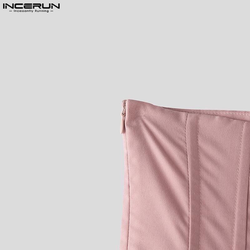 INCERUN Men High Slim Waist Zipper Casual Long Splits Wide Legs Pants Trousers