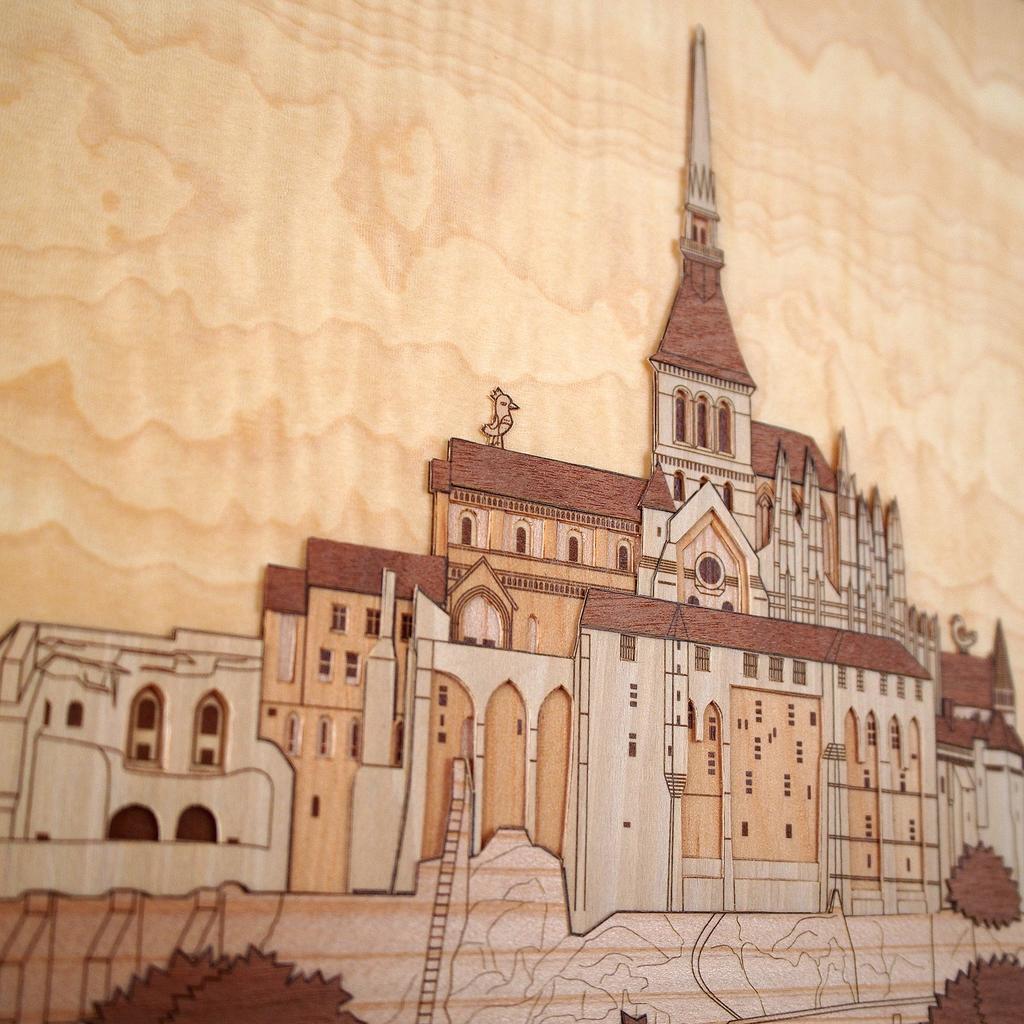 KINOWA Saint Wooden Poster Original Handmade Kit World Heritage France Made In Japan "Mont Michel"