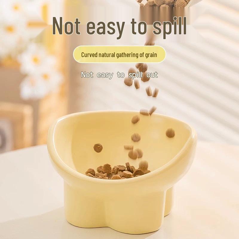 Ceramic Anti-Tip Elevated Slanted Cat Bowl for Cervical Spine Protection - Suitable for Food or Water