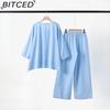 BITCED Women's Solid Vintage Pants Set Cotton Linen Casual Long Sleeve Loose Cotton Set