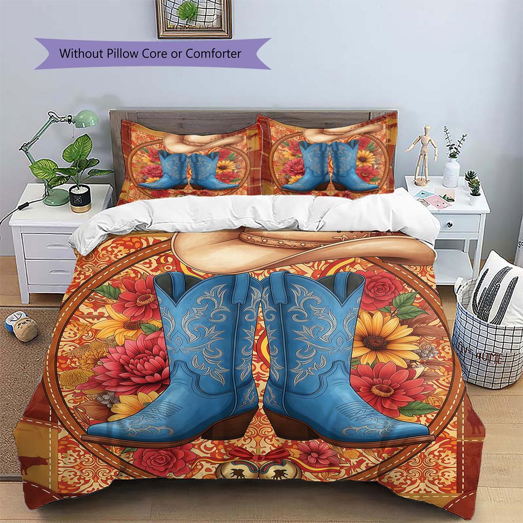 CowboyBoots Pattern Bedding Quilt Set Quilt Cover Pillowcase Home Decoration Birthday Gift (1 * Duvet Cover + 2 * Pillowcase, Without Core)