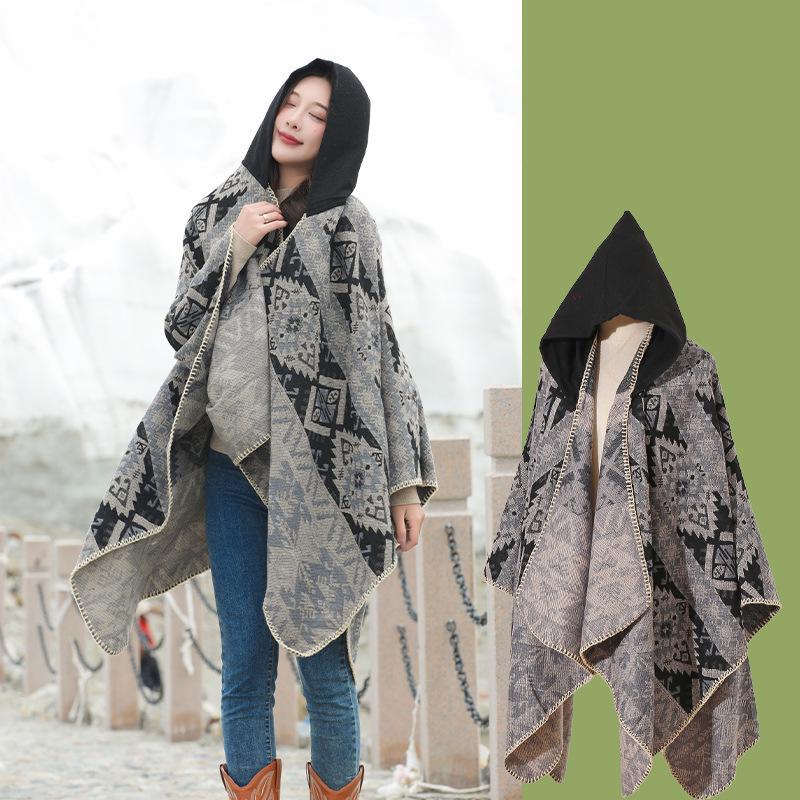 Yunnan Dali Ethnic Style Women's Warm Hooded Scarf Cloak