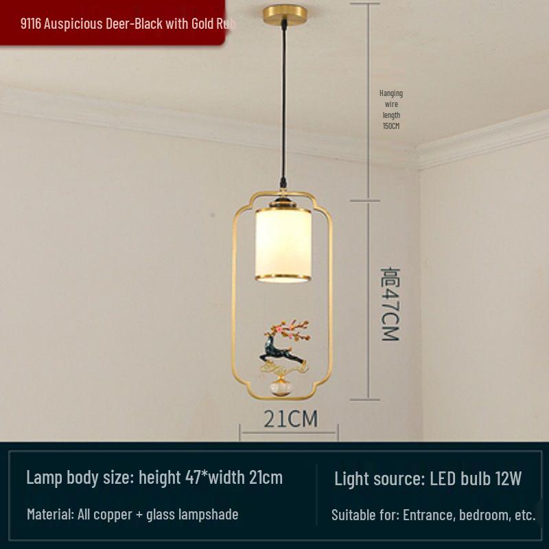 All-Copper Enamel Pendant Light - New Chinese Luxury for Dining, Bar, Aisle, Bedroom, or Tea Room.