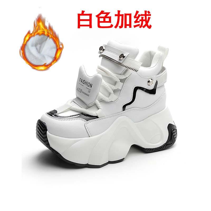 Fashion High Platform Genuine Leather Sneakers Women 2025 Spring Casual Chunky Shoes Winter 8CM Wedge Heels Lace-up Warm Fur Snow Shoes