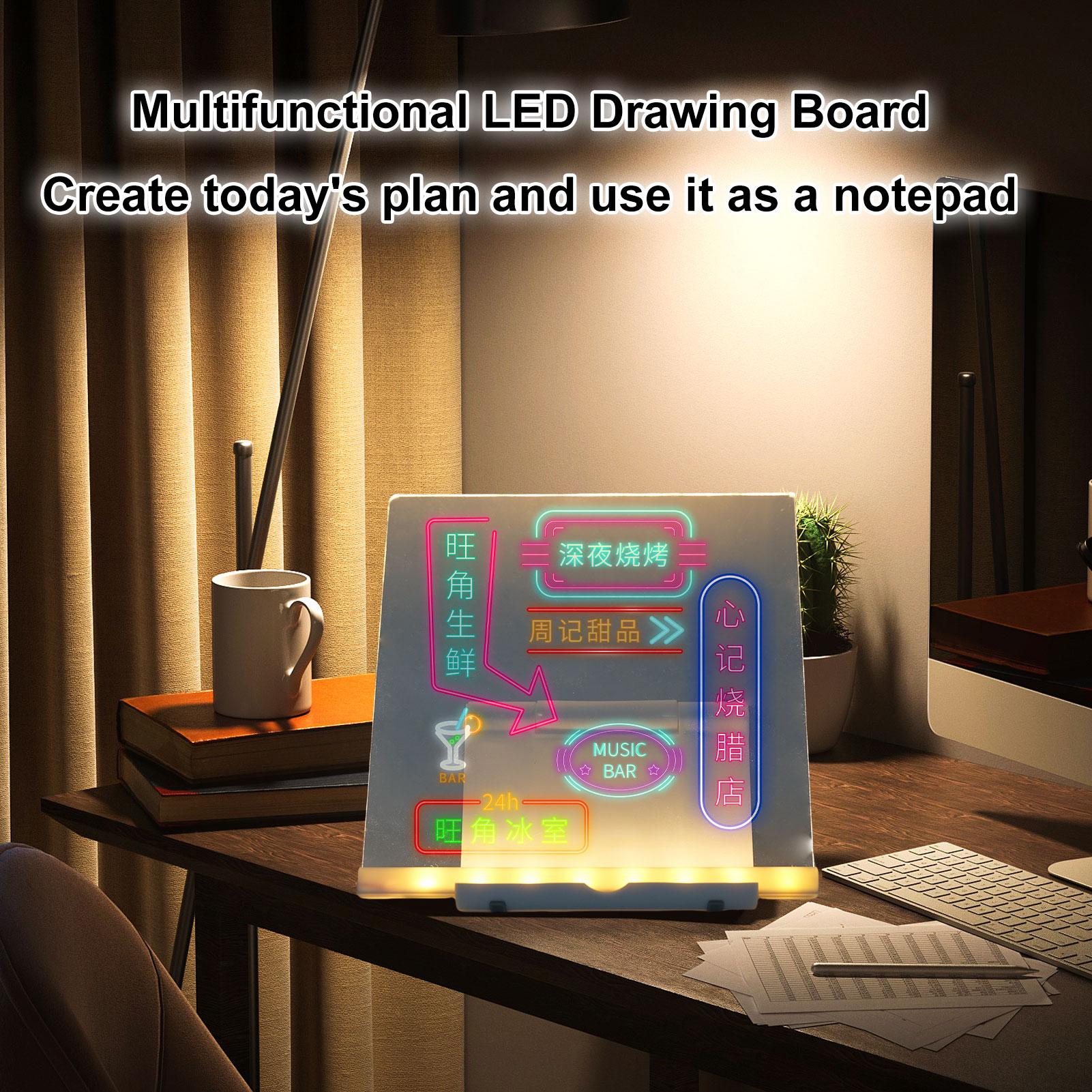 

3 Sets LED Note Board Colorful Acrylic Panel with 7 Colors Pen Dry Erase Writeable with Stand for Home Office