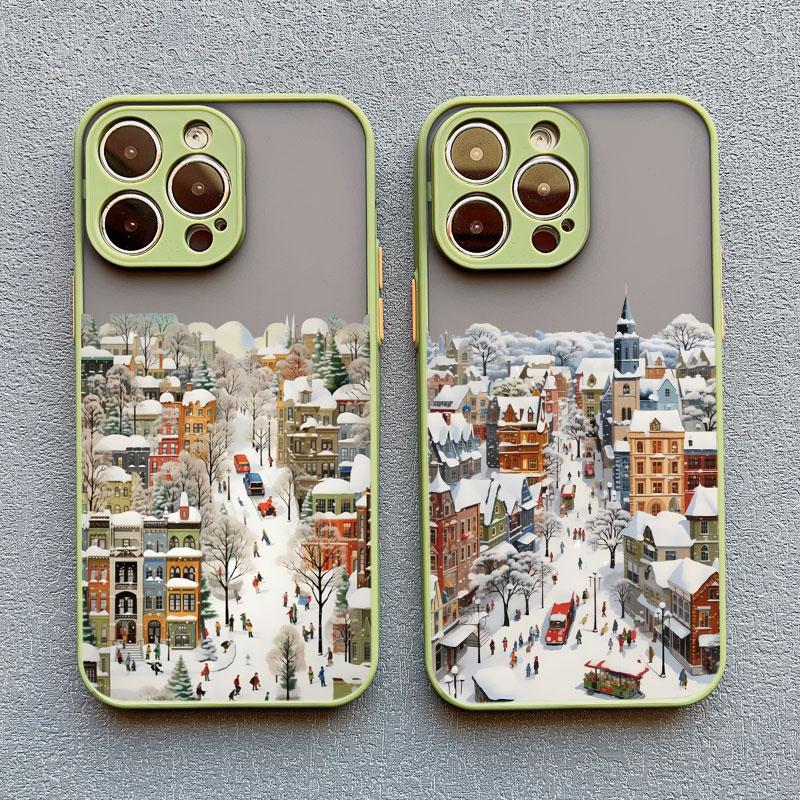 The City Winter Street Snow Scene Phone Case For iphone 13 12 Mini 11 Pro Max 17 16 15 14 Pro Max Plus XR XS X Back Covers