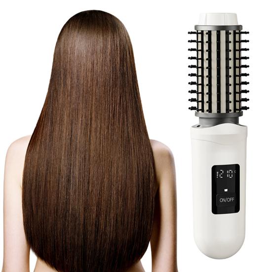 Cordless Hair Curling Iron Brush USB Rechargeable Travel Heated Round Brush 3-in-1 Fast Heating Thermal Brush Electric Hair Curling Wand Styling Tools
