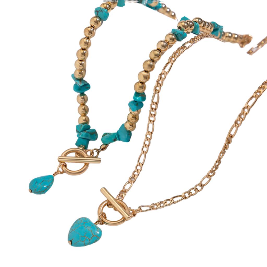 Turquoise Necklace Set Adjustable Length Clavicle Chain Fashionable Multi layer Neckchain Accessories for Parties