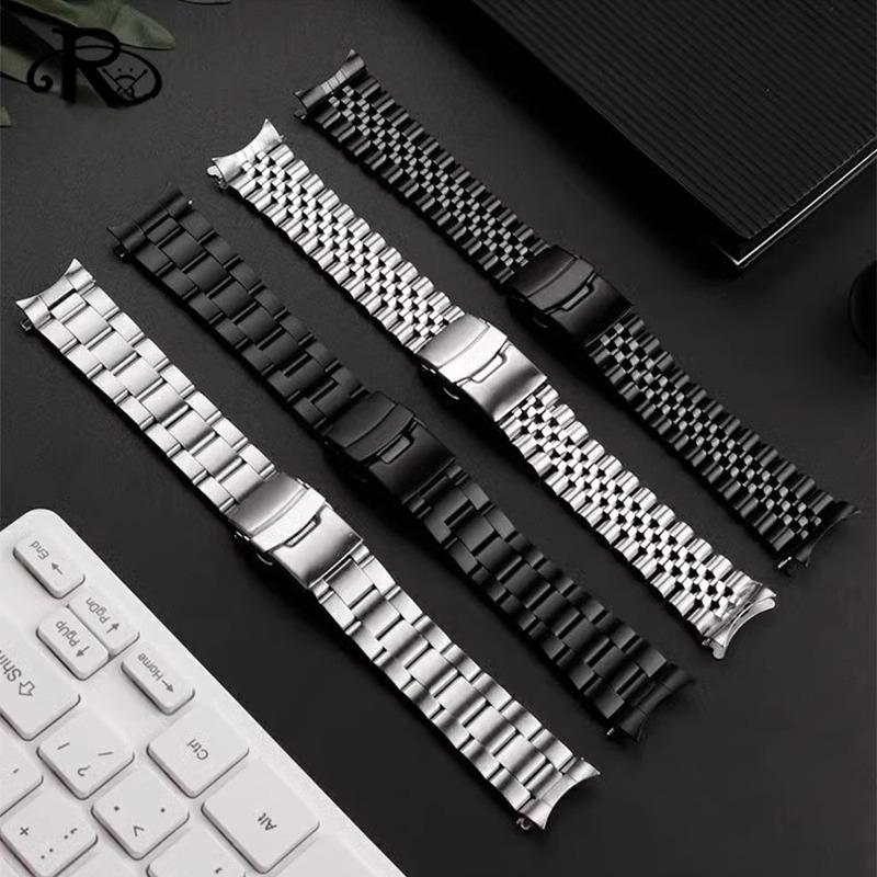 For Seiko No. 5 Stainless Steel Watch Strap SKX007 SKX009 SRP599 Curved End Watchband 20mm 22mm Metal Watch Chain Silver Black