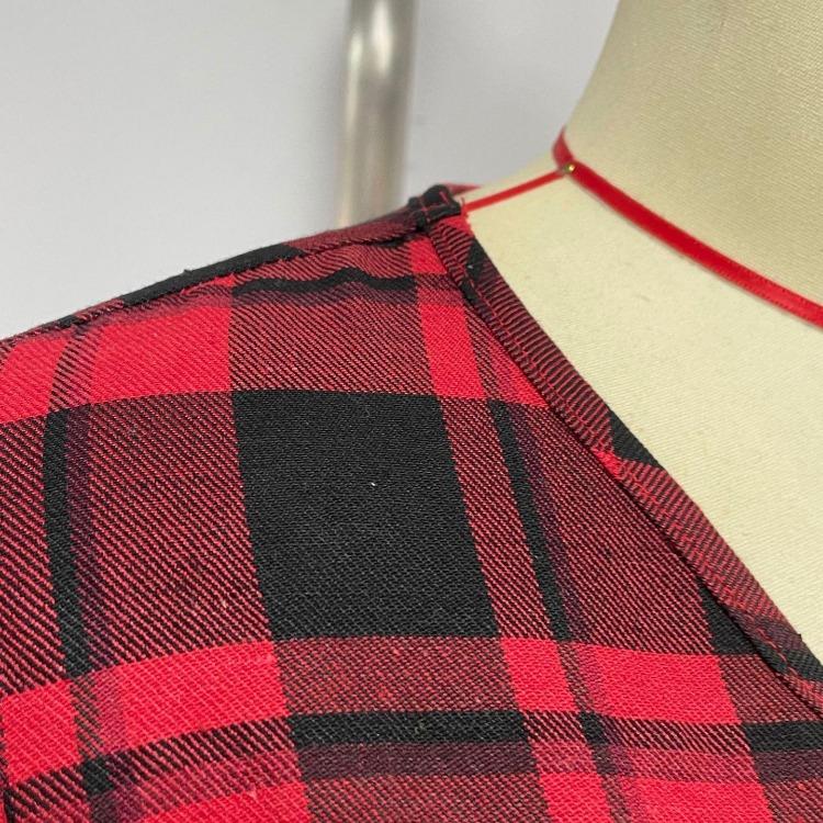 Sommer Damen Kariertes Langarmkleid V-Ausschnitt Hohe Taille A-Linie Schnürung Kurzes Kleid Frühling Mode S-XL