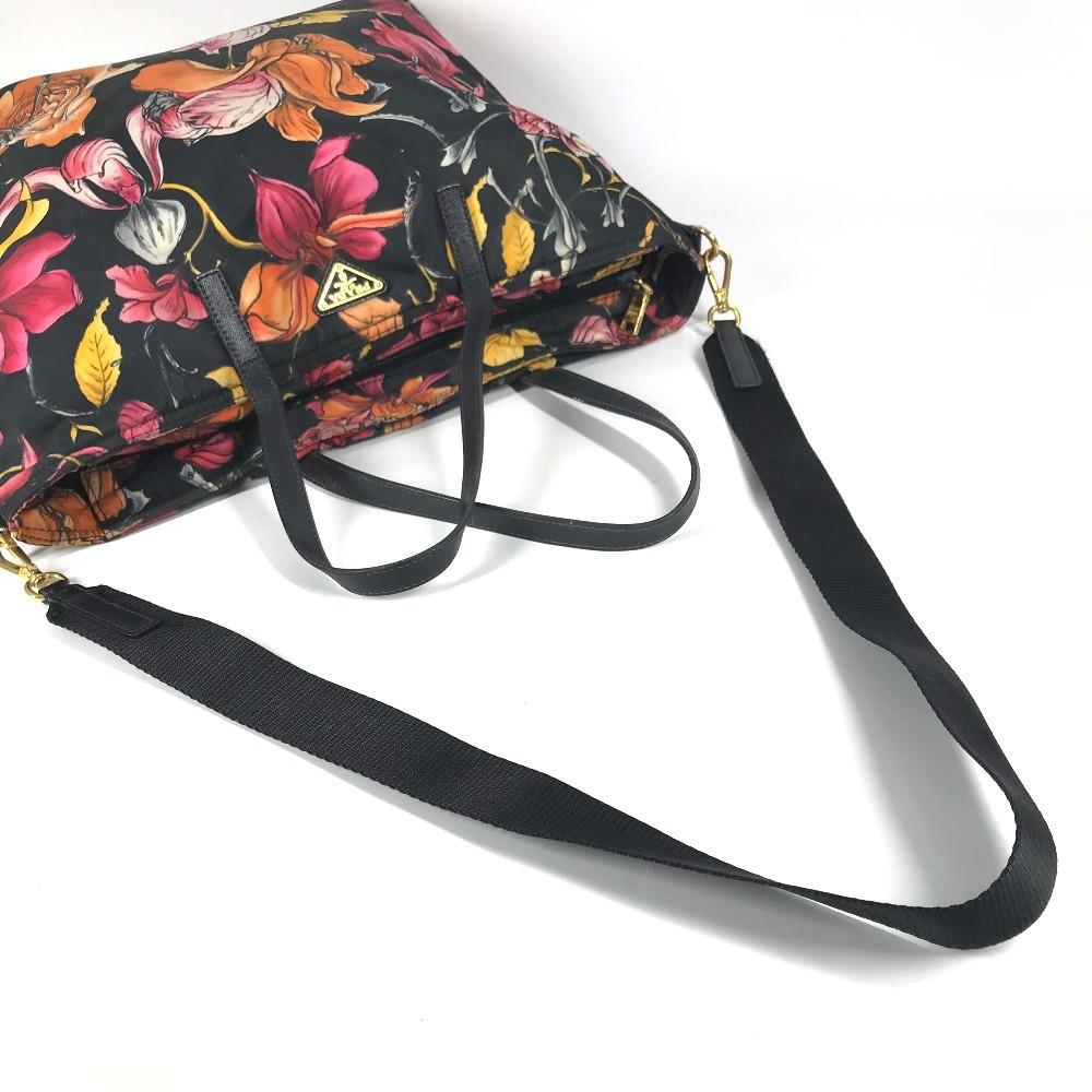 PRADA Flower pattern triangle logo Handbag Shoulder bag, 2-way bag Tote Bag