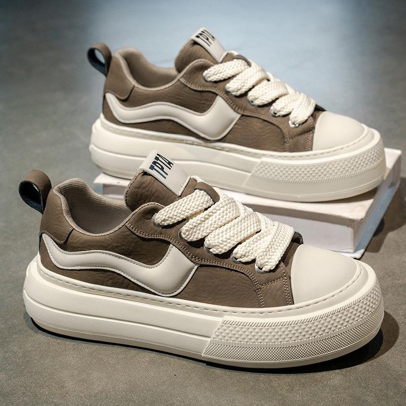 Autumn new low-top thick-soled heightening board shoes youth leather surface niche casual shoes