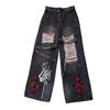 Jeans Punk de Talla Grande con Rotos de Pierna Ancha Estilo Retro para Mujer