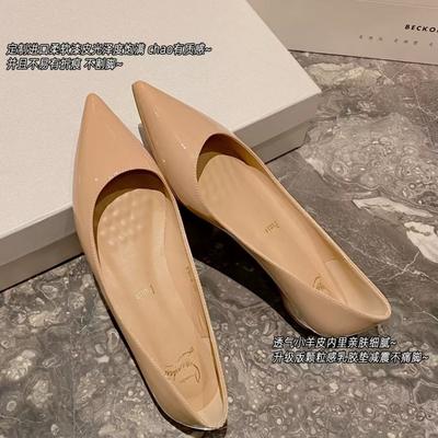 Nude Single Shoes Women's Patent Leather Spring and Autumn New Red Bottom Shallow Mouth Pointed Flat Shoes Inner Height Increase