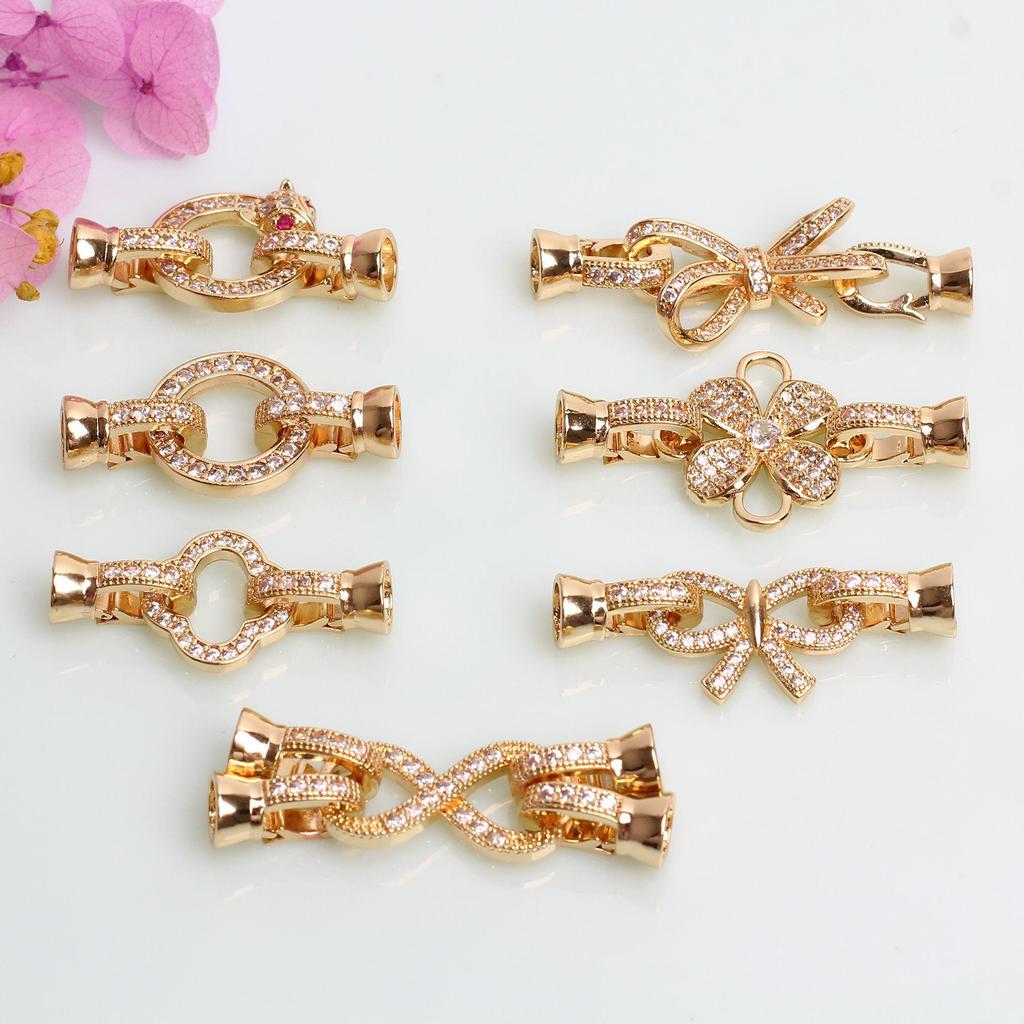 14k Goud Gevuld Zirconium Strik & Parel Bloemvormige Gesp voor DIY Sieraden Accessoires