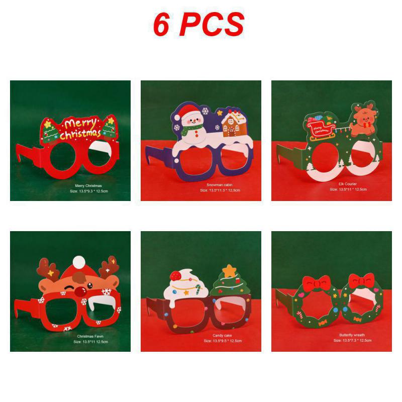 6-1PCS Christmas Cartoon Decorative Glasses Children Christmas Cute Small Gifts New Year Prom Party Decor Paper Glasses Frame