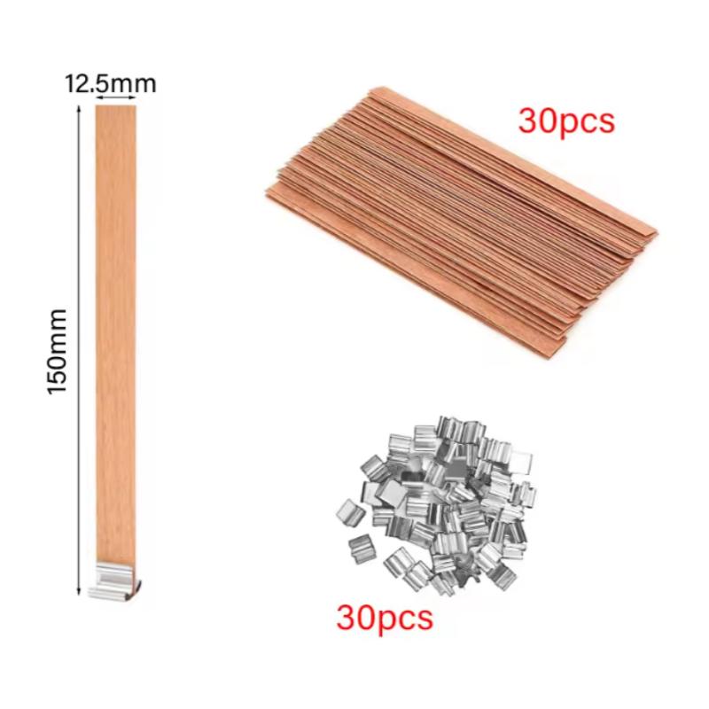 10/30pcs Wooden Candle Wick Set With Clip Base Smokeless Candle Wicks for DIY Paraffin Candle Jar Making Candle Making Supplies