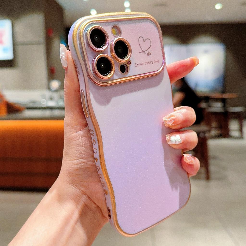 For iPhone 15 Pro Max Case Curly Shape Love Heart TPU Phone Cover Iridescent Gradient