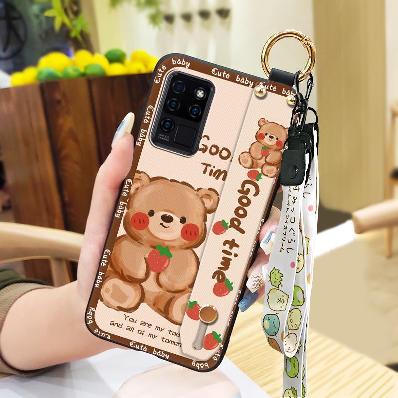 Kickstand Dirt-resistant Phone Case For Oukitel C21 Fashion Design Anti-knock Wrist Strap Back Cover Cute Waterproof