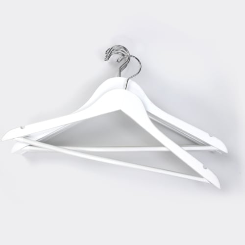 Wood Star Wooden Hangers, Set of 10, White Gloss Finish, 44.5cm, with Shoulder Bars and 360-Degree Rotating Hooks, for Jackets, Suits, Coats, and Shir