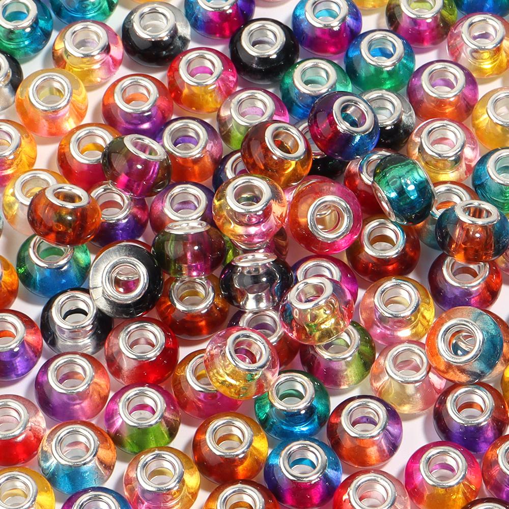 20pcs 14x9.3mm Resin Beads Gradient Color Big Hole Round Loose Spacer Beads for Jewelry Making DIY Bracelet Necklace Accessories