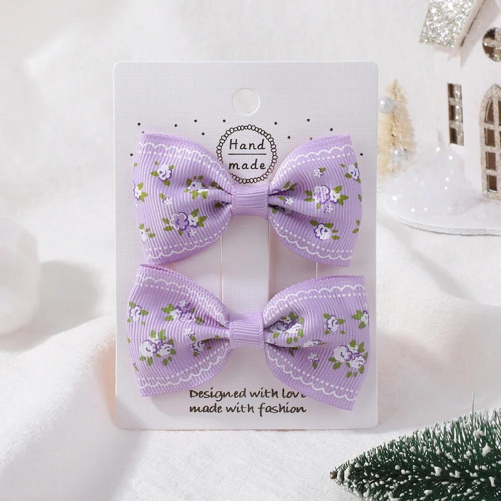 2Pcs/Set Solid Color Nylon Kids Bows Hair Clips for Baby Girls Handmade Bowknot Hairpin Barrettes Photograph Hair Accessories