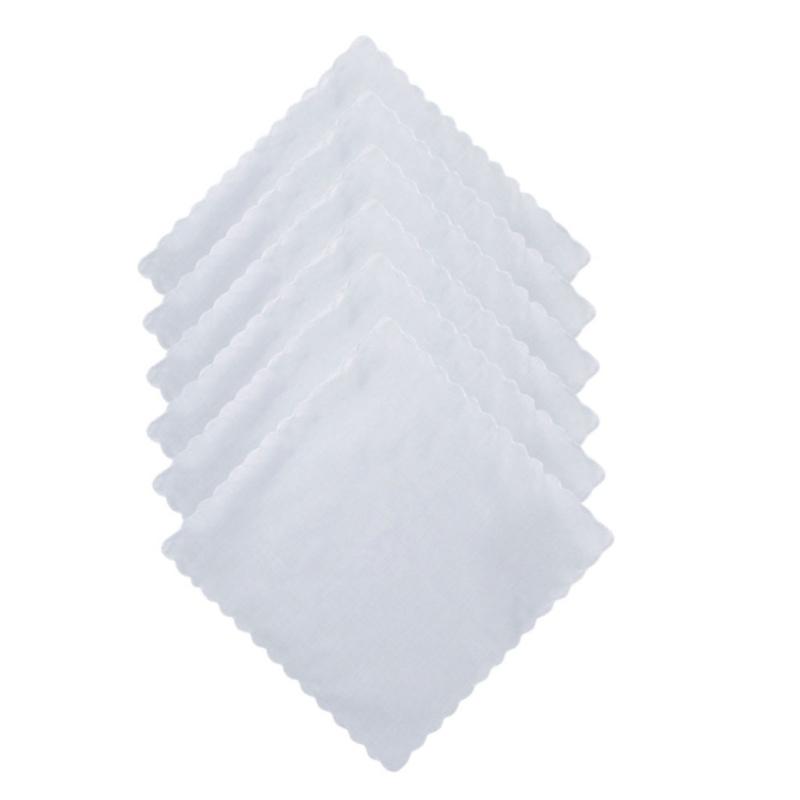 6Pieces White Embroidered Edge Cotton Handkerchiefs Soft Absorbent Reusable for Gym Office and Daily Use 1