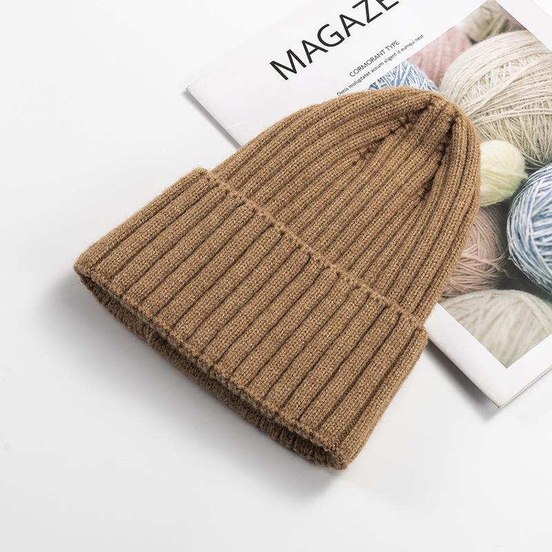Autumn Winter Knitted Hat Women's Fashion Cotton Cashmere Korean Edition Warm Knitted Hat Solid Color Flanged Men's Hoodie Customized Trendy