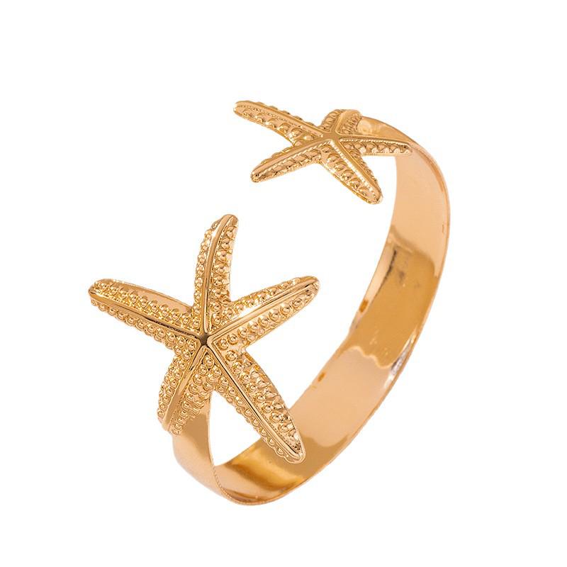 Starfish Open Cuff Bracelet - Fashionable, Versatile, Simple Beach Vacation Style, Adjustable Jewelry Accessory