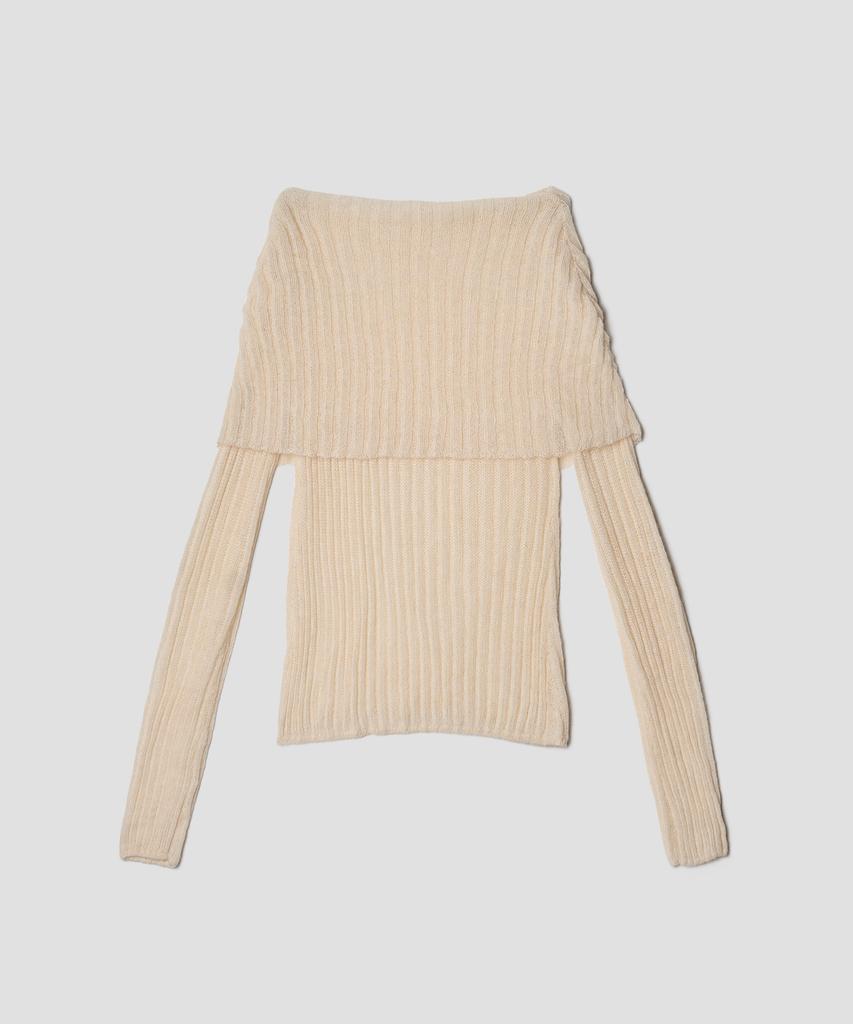 TTUDEMENT Shawl Ribbed Sweater Cream