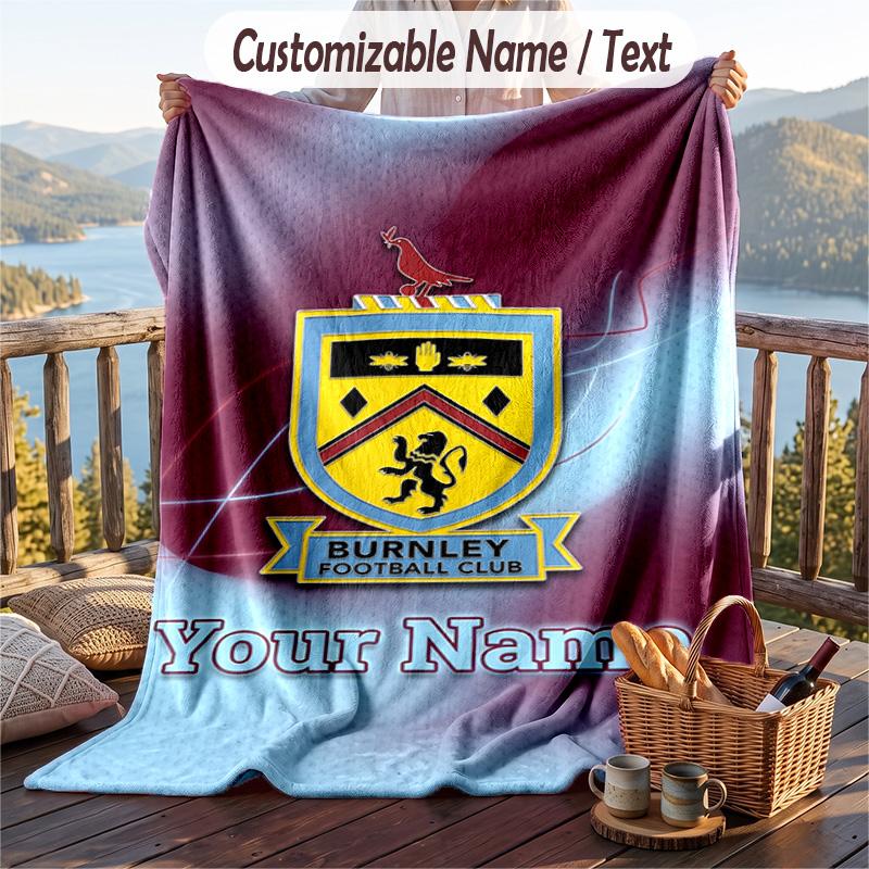 Flannel Blanket Burnley Football Print Custom Name Text Soft Throw for Sofa Bed
