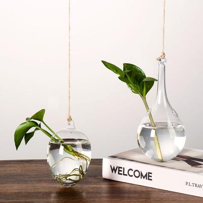 Cute Bulb/Birds/Angel/Peach/Water Droplets Eye-catching Glass Vase Transparent Hanging Glass Hydroponics Plant Pot Container
