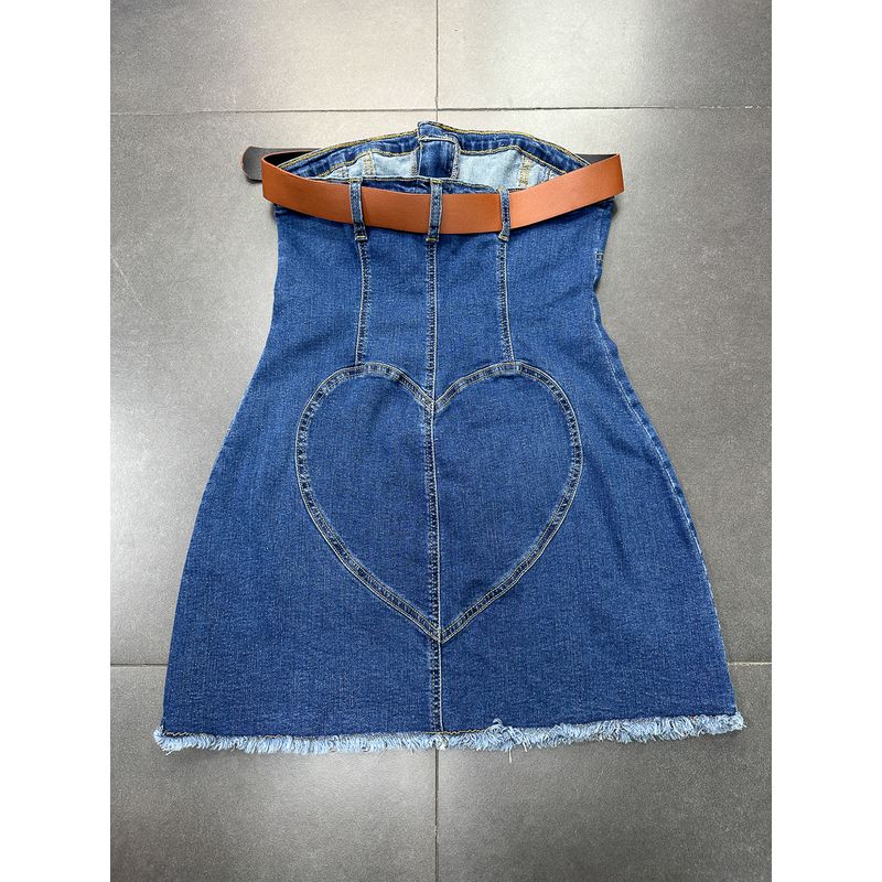 Export Pure Original Los Angeles Single Sexy Big Sexy Tube Top Package Hip Denim Blue Big Belt Sheath Raw Edge Dress