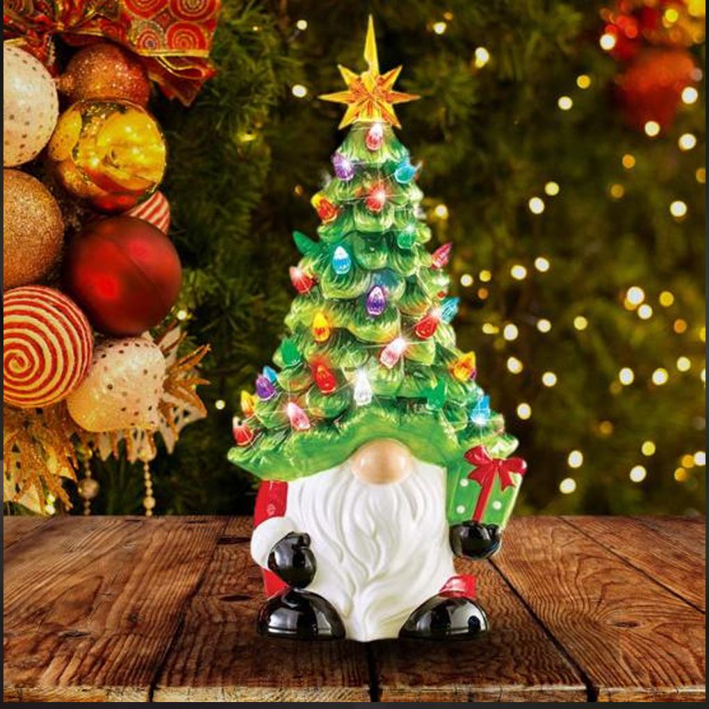 2025 New Christmas Tree Battery Luminous Resin Christmas Tree Lamp Ornament Christmas Cute Desktop Decorations