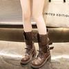 Thick heel belt buckle literary retro Martin boots soft and comfortable western cowboy boots medium tube desert pile leather women's boots