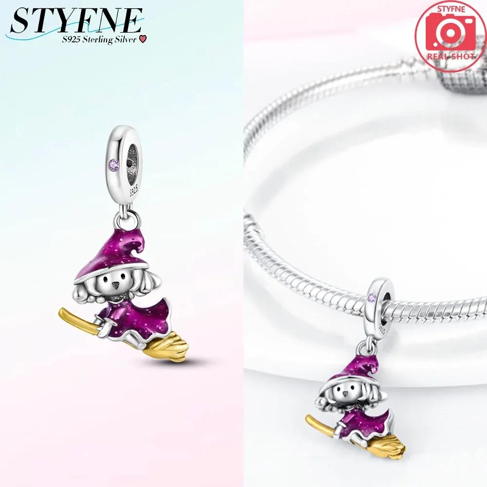 Copperhalloween Luminous Magic Hat Witch Black Cat Pumpkin Charm Bead Fit Original Brand Bracelet Jewelry Gift