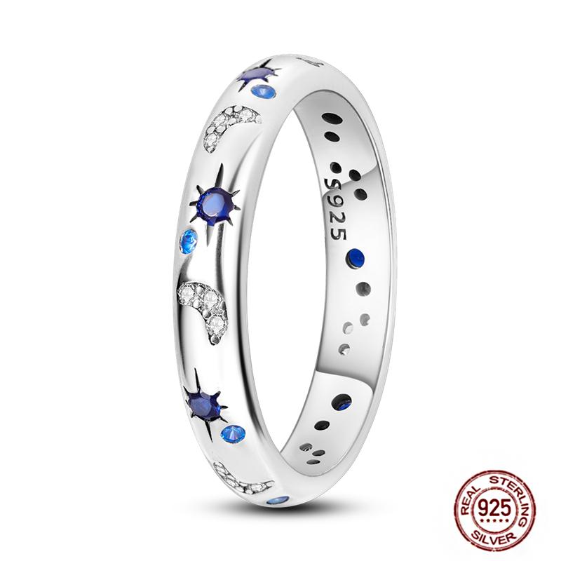 Shine Women koppar Fingerringar 925 Sterling Hjärta Krona Glöd Eldfluga Stjärna Sol Tusensköna Stapelbar Originalring Årsdag Zirkon