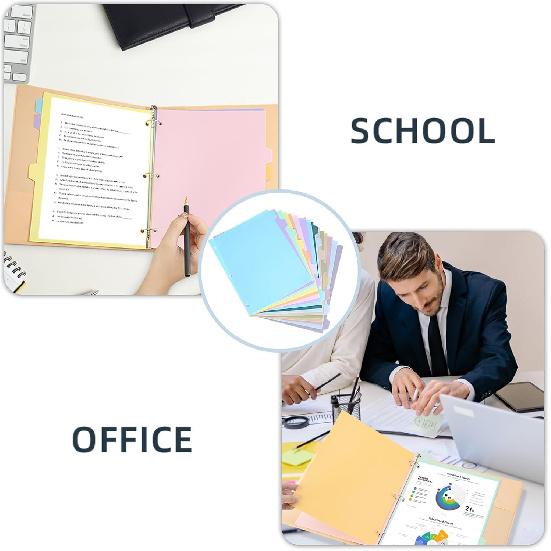 3 Ring Binder Dividers with TAB, Durable Write & Erase, 8-Tab Plastic Dividers for 8.5 x 11'' Letter Size Papers, Ideal for Student, Teacher, Macaron