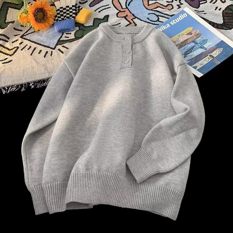 

Men s Solid Color Woolen Henley Neck Sweater - Autumn Winter, Retro Casual Knitwear. XL світло-сірий колір
