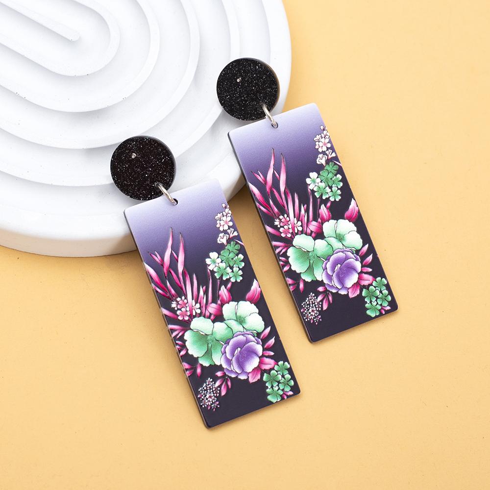 Gold Color Tree Of Life Design Relievo Printing Acrylic Earrings For Women Vintage Style Trend Lithe Daily Wearing Jewelry