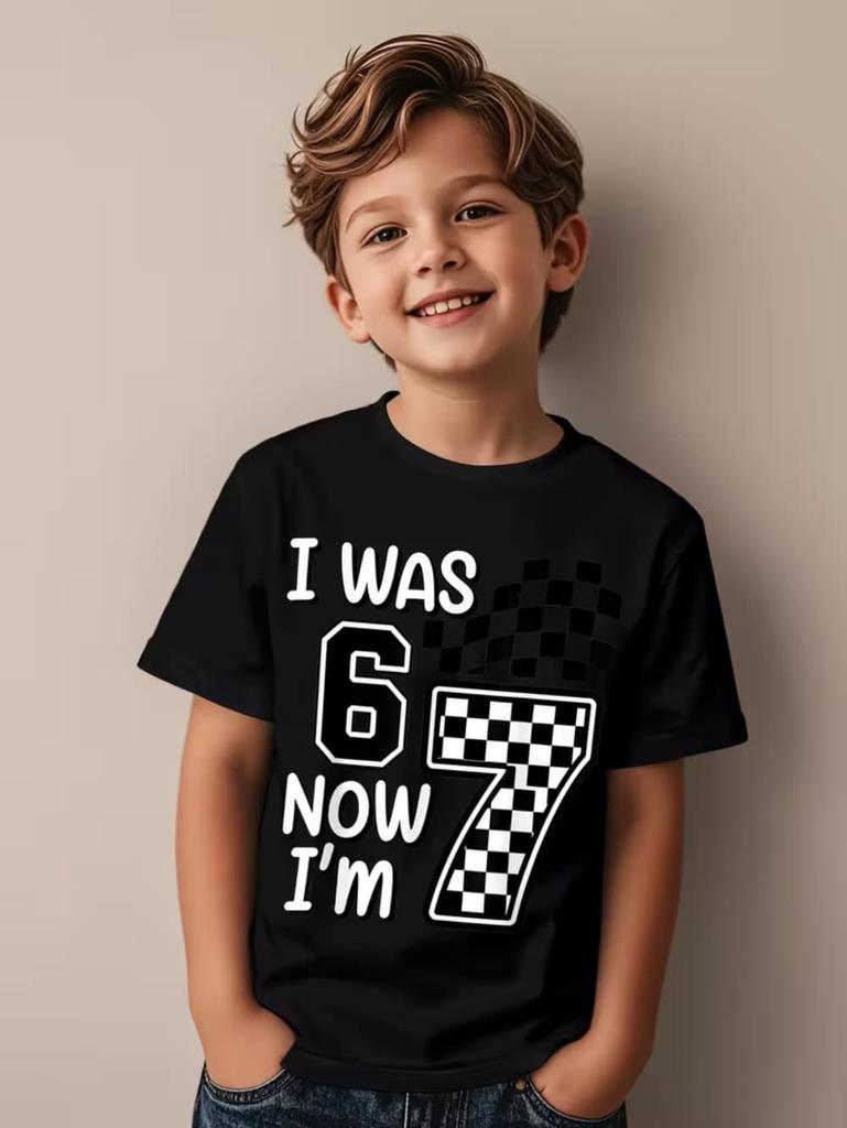 Funny Six Seven 67 Meme T-Shirt for Kids 7 Years Old Birthday Party Gifts Summer Short Sleeve Tees Crew Neck Children's Clothing