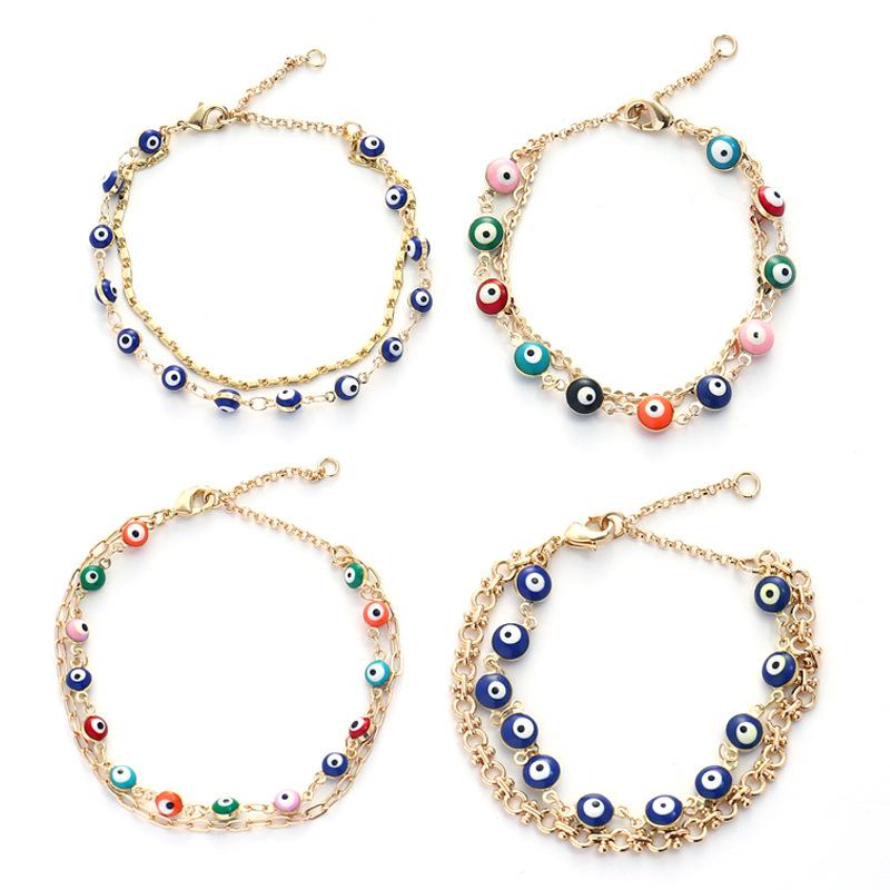 

Kenjie Devil s Eye Layered Bracelet - Women s Fashion Metal Chain Jewelry