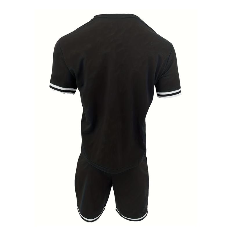 New Summer Men's Minimalist Striped Printed Comfortable and Breathable Round Neck T-shirt Shorts Set for Outdoor Casual Wear